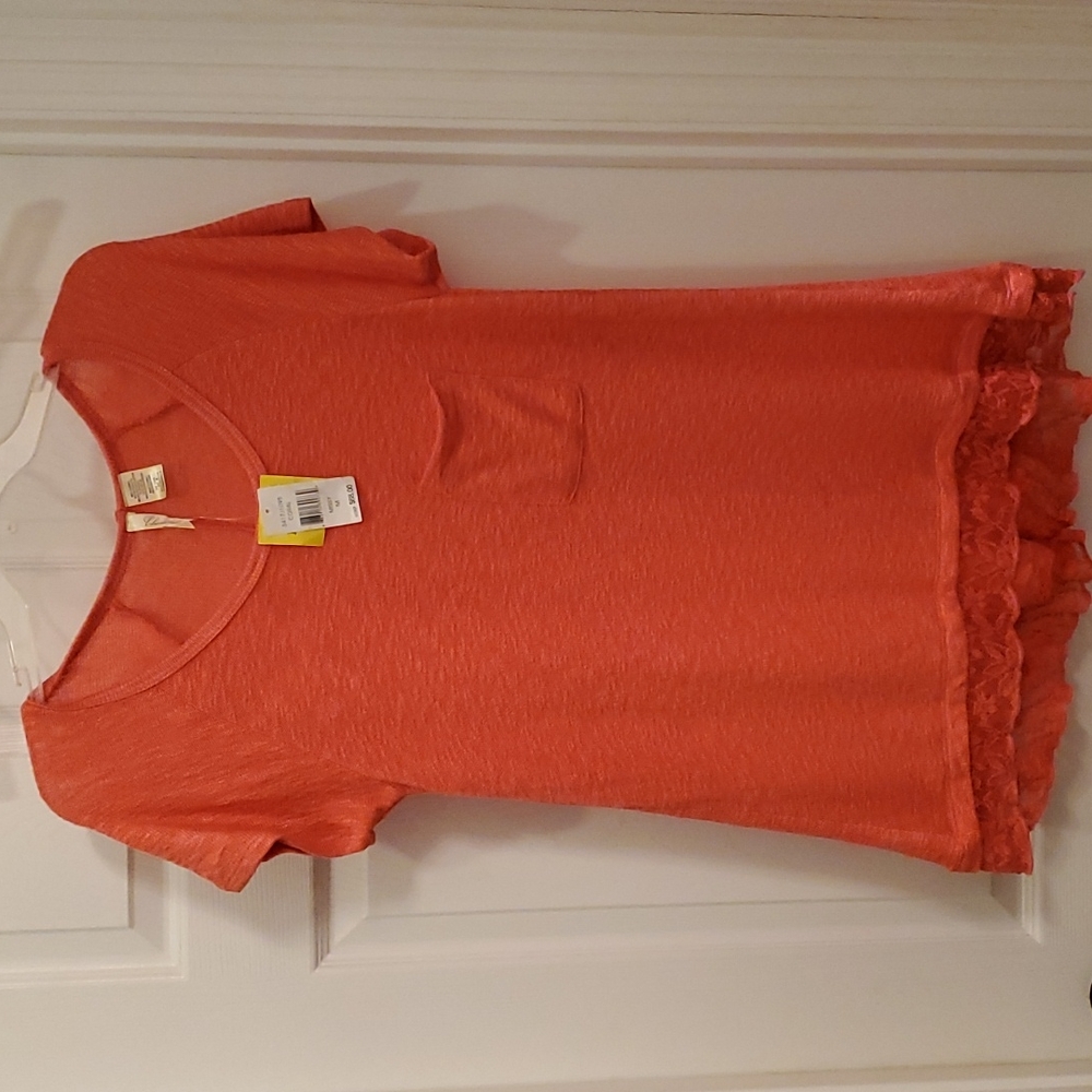Super Soft Women's Chenault Coral Lightweight Sweater Top w/Lace